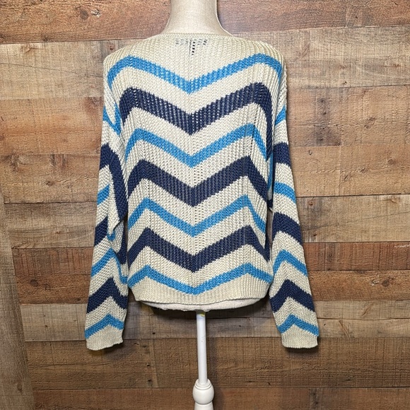 WEEKEND Max Mara 100% Linen Venusia Scoop Neck Crop Sweater Chevron Women's sz M - Picture 6 of 12